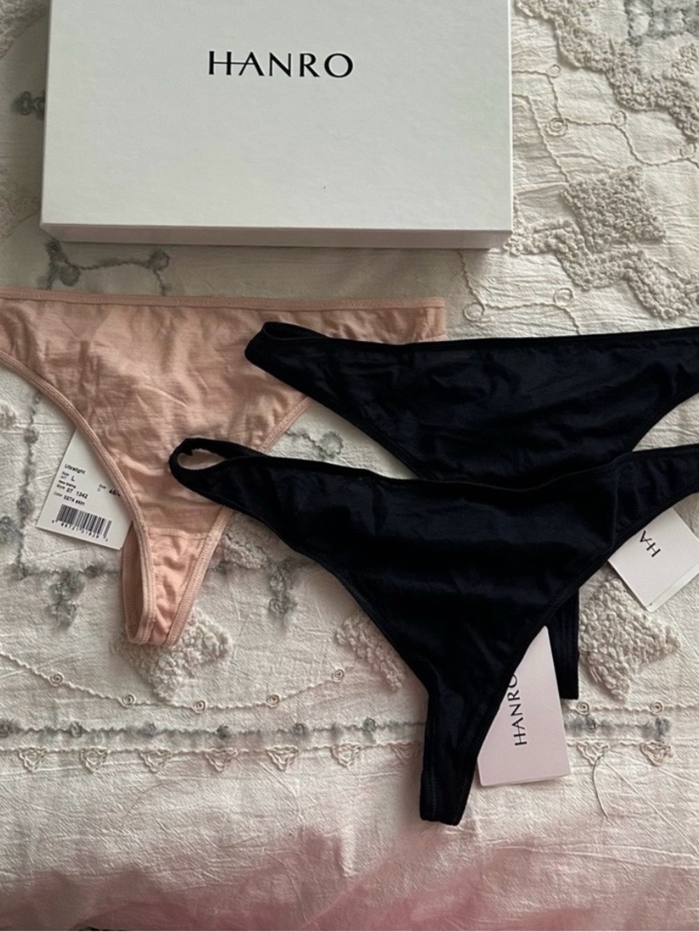 Hanro Ultralight Thong Cotton Panties - Bundle of Three Beige and Black